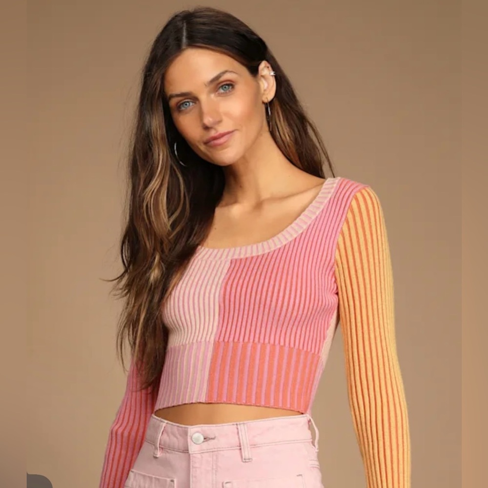 Lulu's Multicolor Striped Crew Neck Sweater